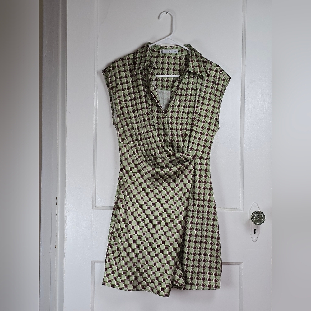 MNG Green and Purple Mini Shirt Dress XS